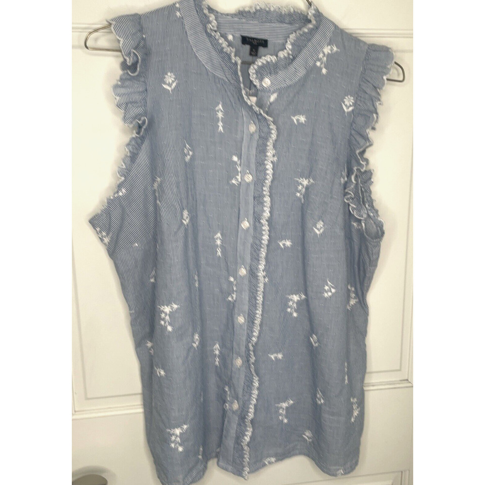 NEW Talbots Women's Embroidered Sleeveless Cotton Blouse Size X Cottage Fairy